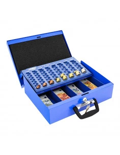 Caisse à Monnaie en acier avec 2 clés de sécurité et poignée, Caisses,  pièces et billets